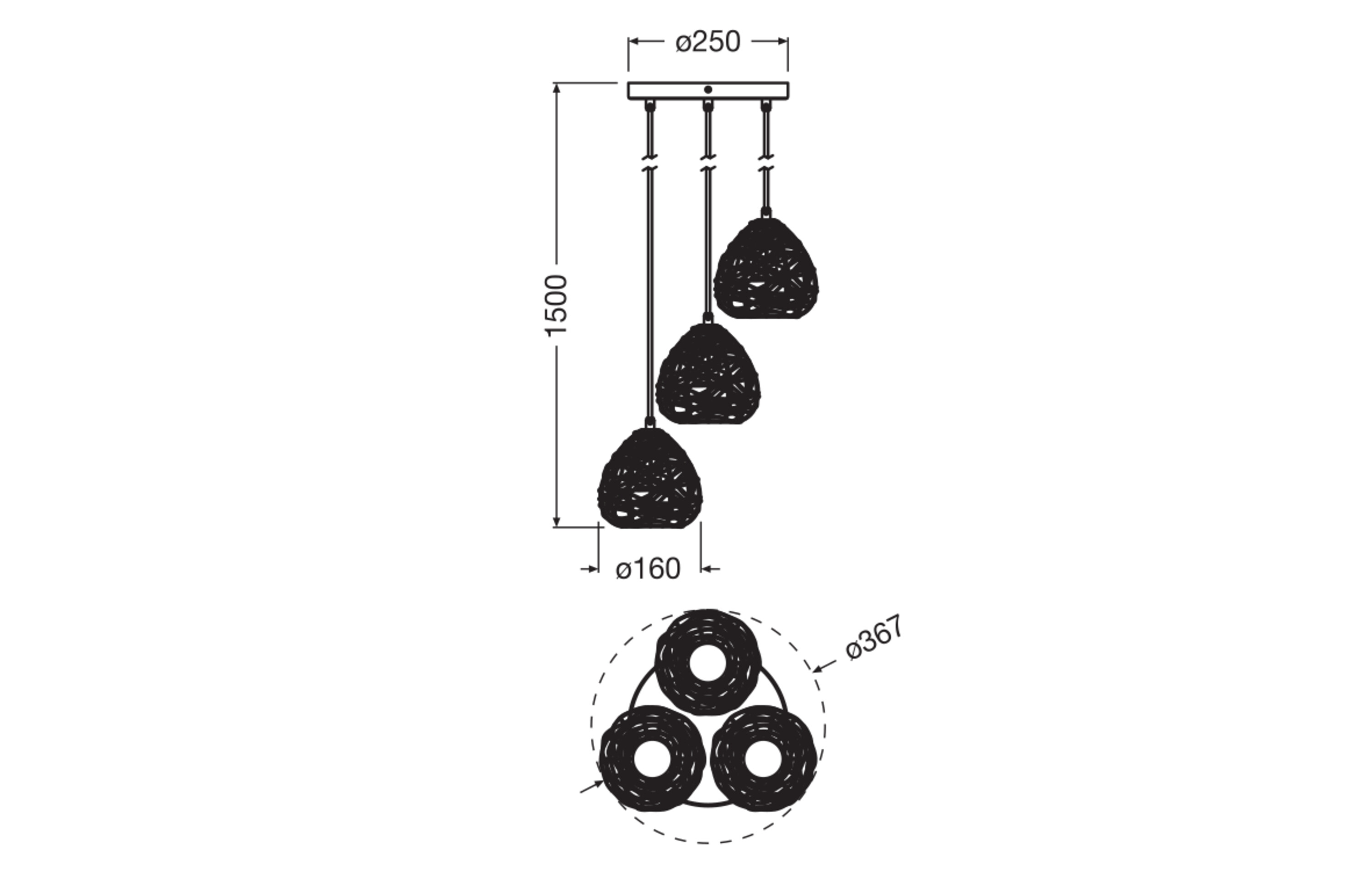 Osram Decor Pendelleuchte Plate, 3xE27, schwarz