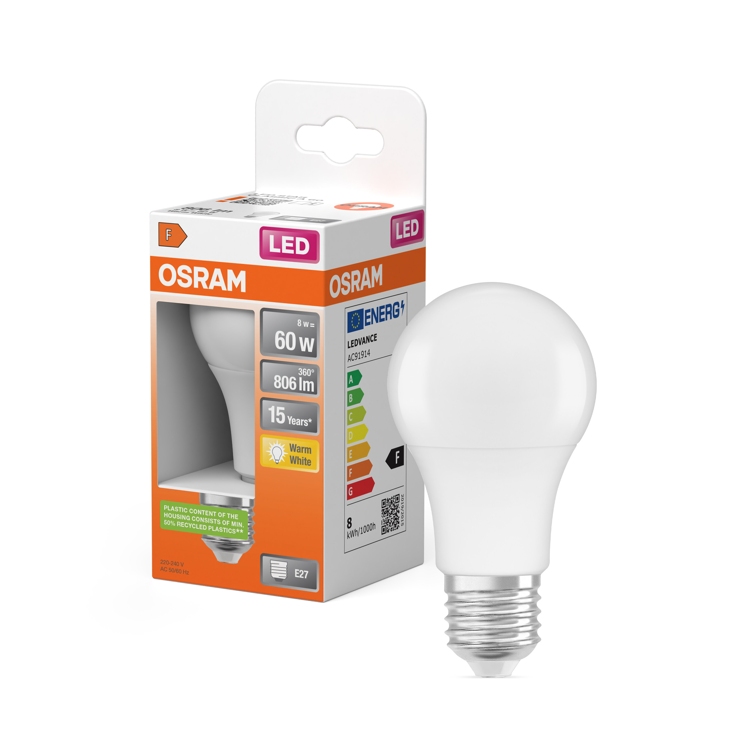 Osram Leuchtmittel LED CLA60 Matt 8,5W/827 E27, 230V