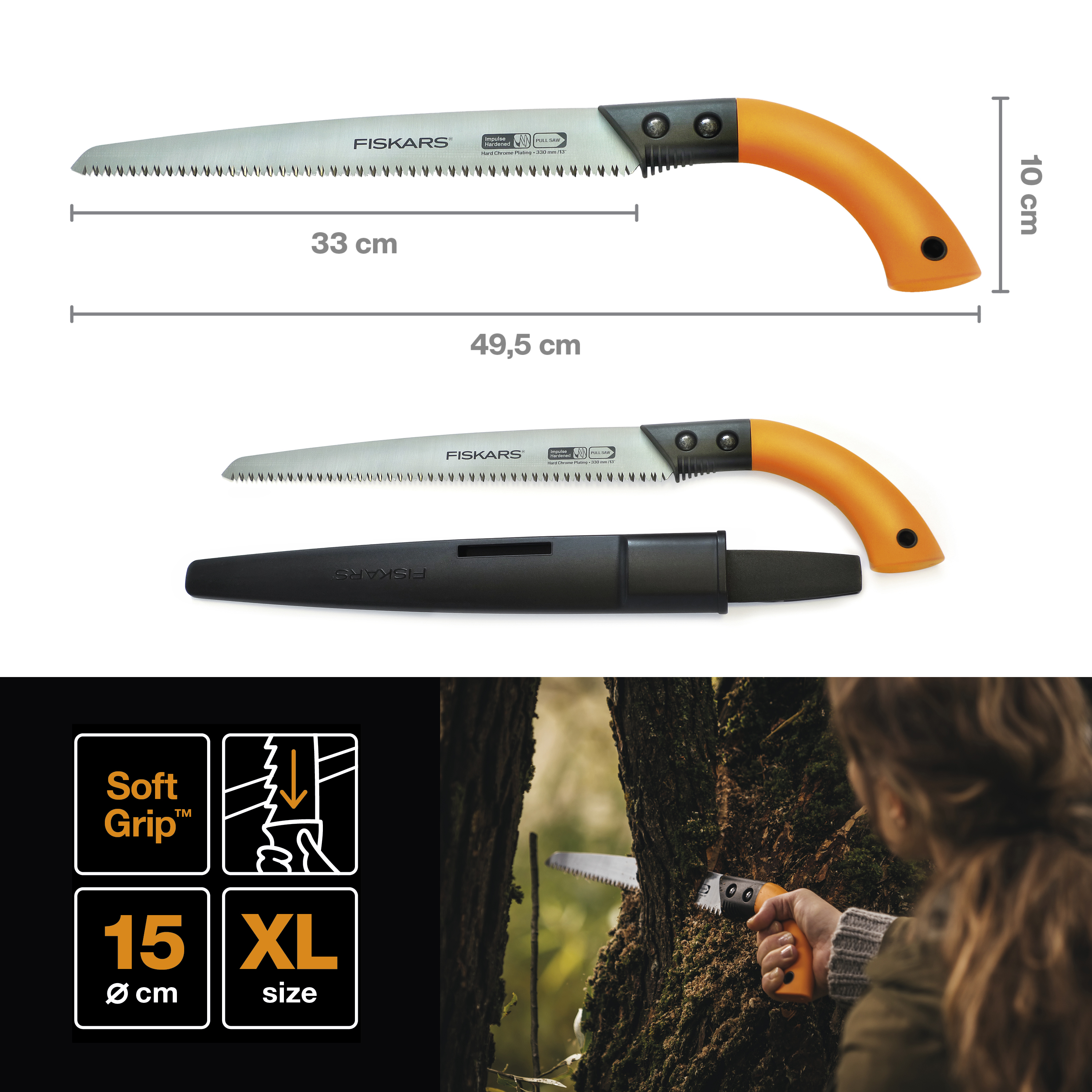 Fiskars Handsäge mit feststehendem Blatt SW84, Gesamtlänge: 49 cm, Sägeblatt: 33 cm