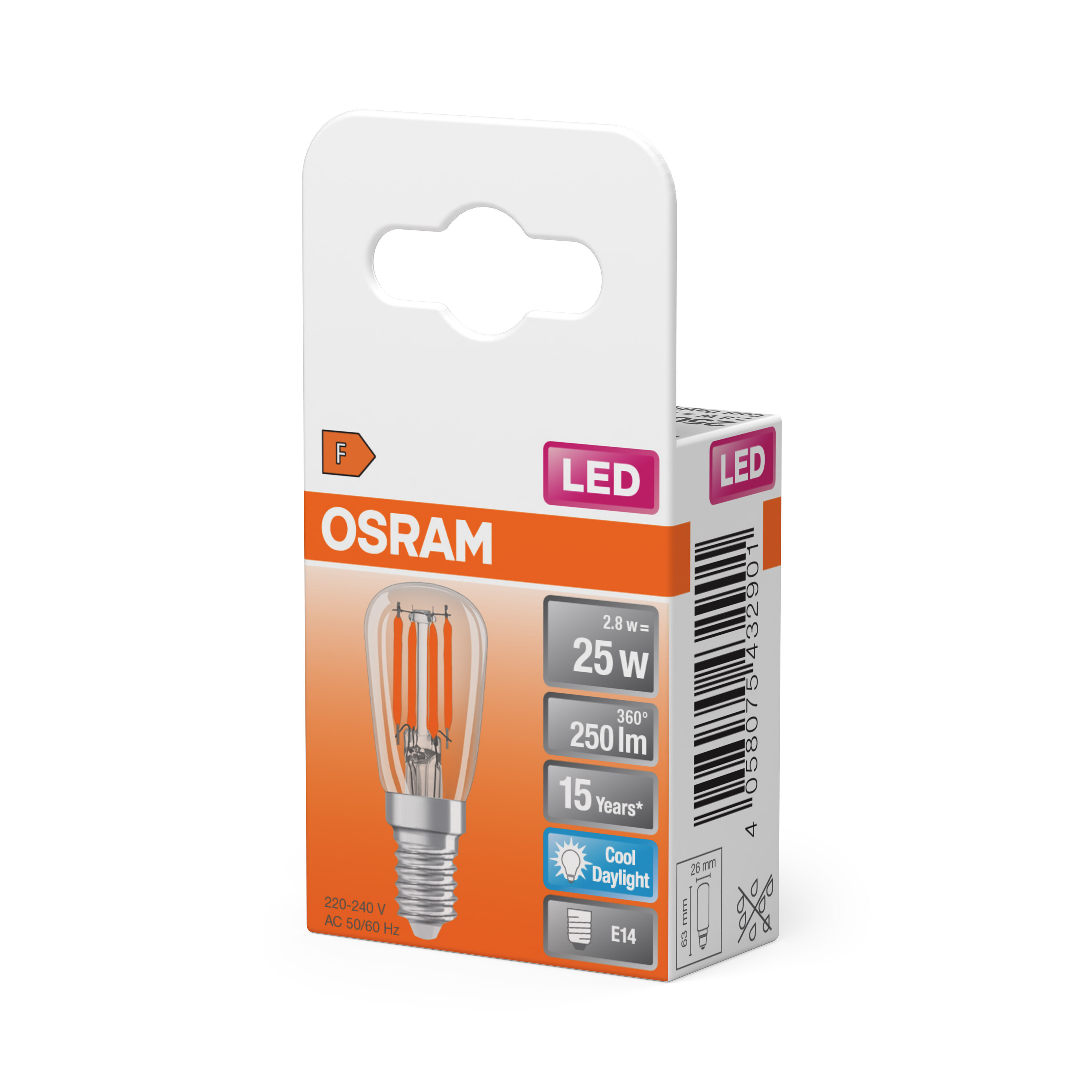 Osram LED Lampe, kaltes Tageslicht, klar, E14