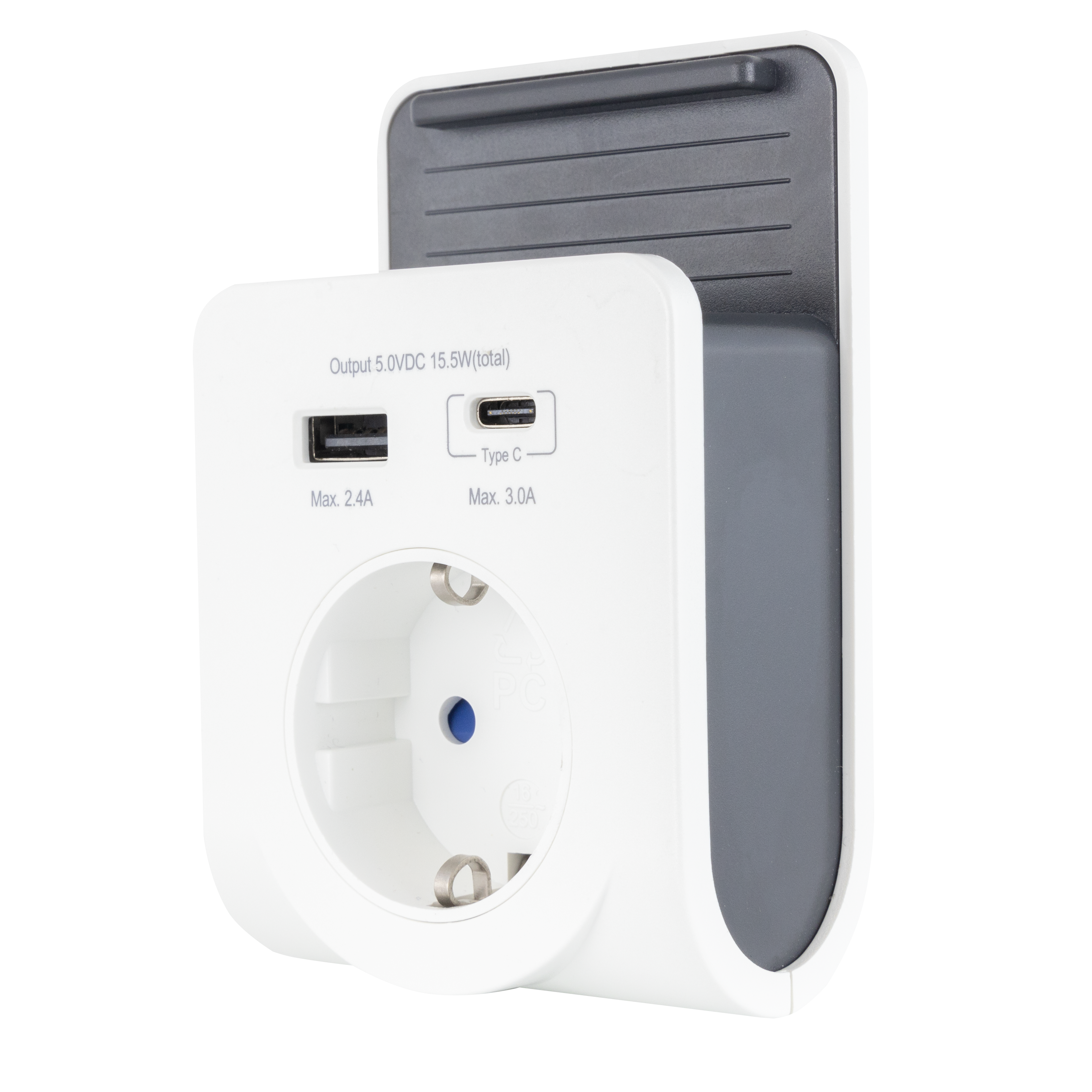 REV USB-Ladegerät 2xUSB (TypA+TypC) + 1 mit Ablage weiß