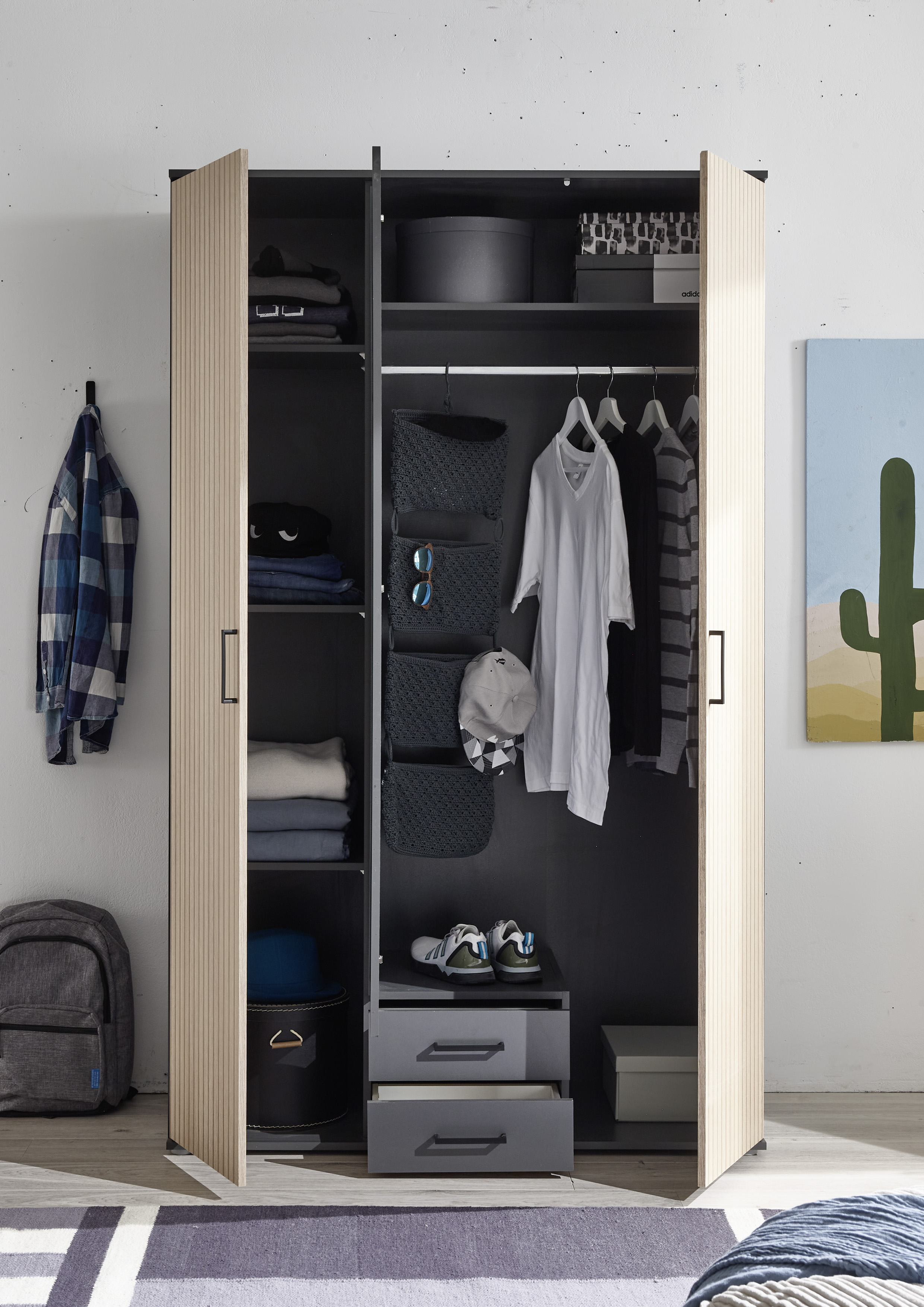 Pol-Power Kleiderschrank Laurie, graphit/eiche